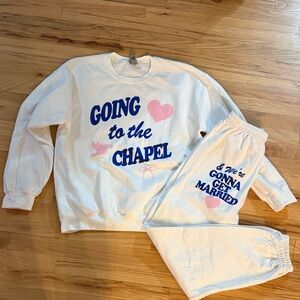 White and Pink Graphic Sweatshirt & Hoodie Set